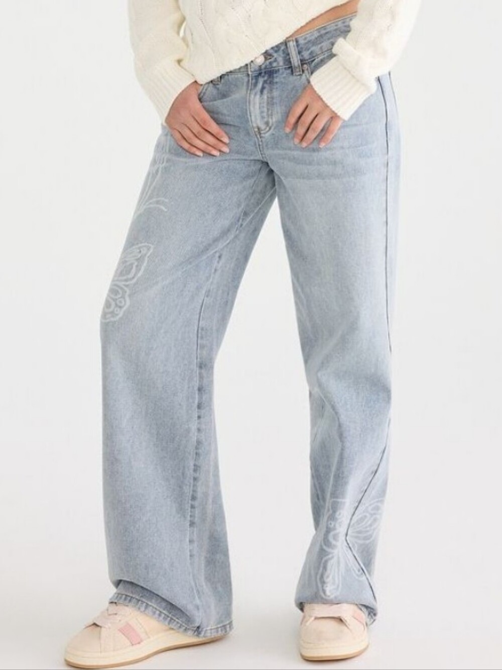 NEW Aeropostale Aero Baggy Wide Leg Butterfly Print Denim Jeans Size Large